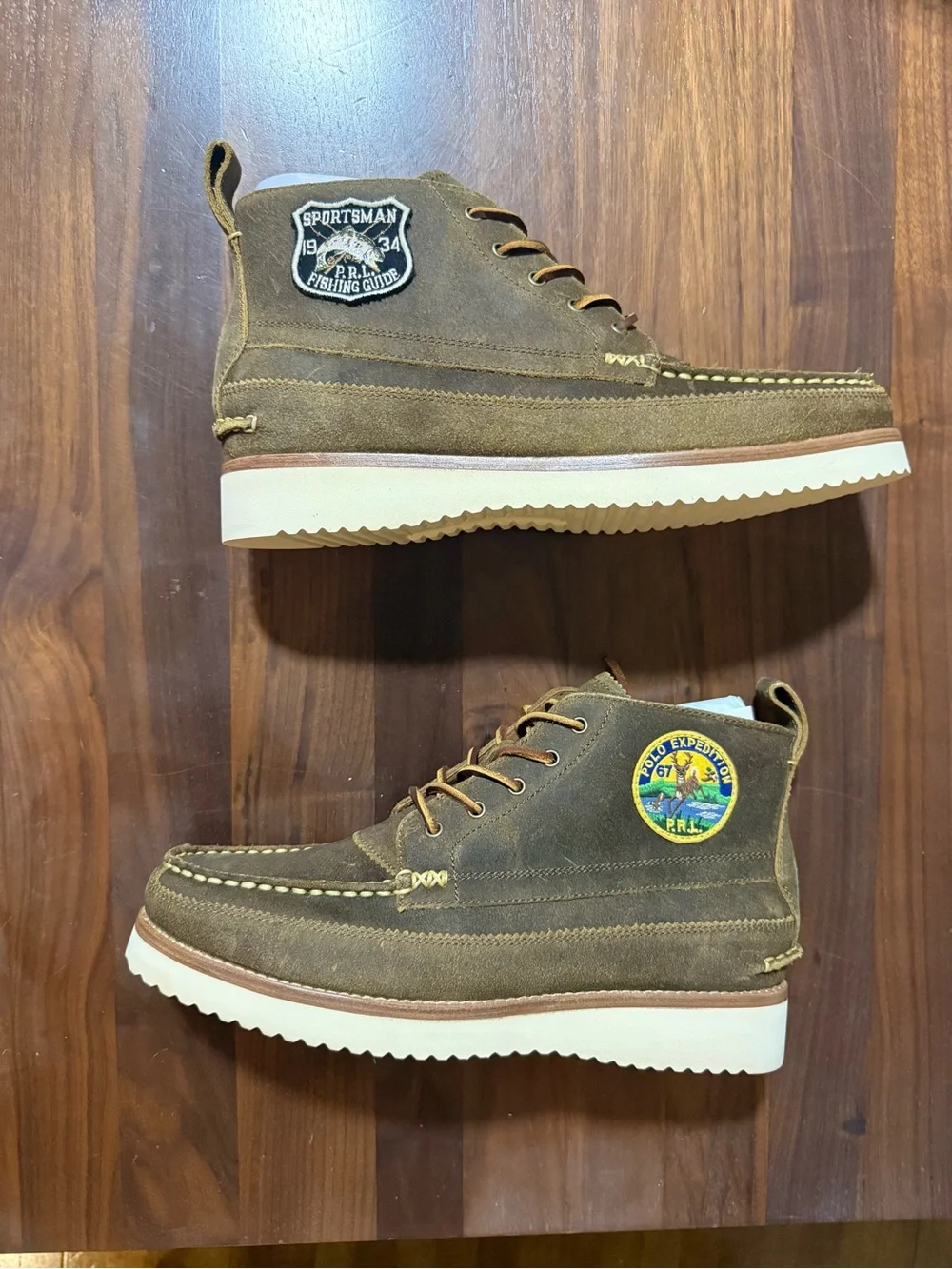 Polo Ralph Lauren Ranger Suede Workboot Size 11.5 Desert Tan Boots Logo Patches
